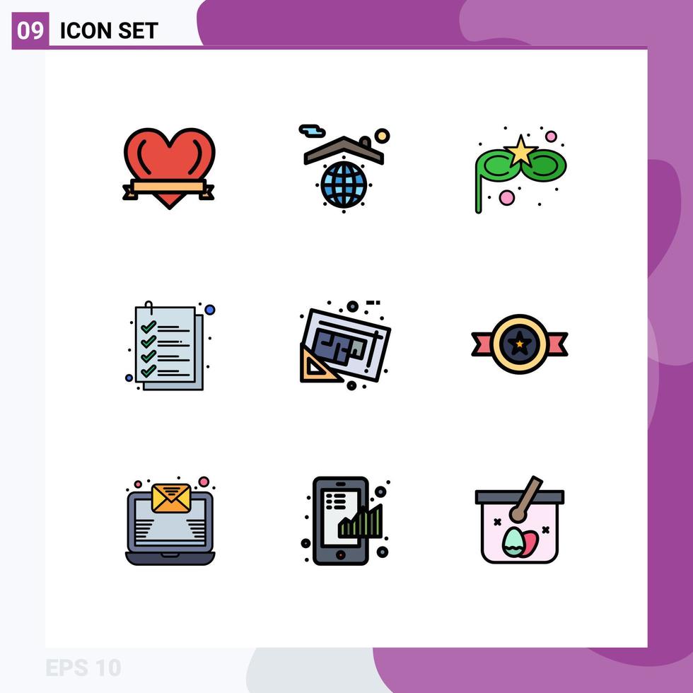 9 Creative Icons Modern Signs and Symbols of tools document costume mask blueprint list Editable Vector Design Elements