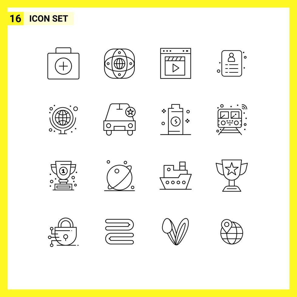 16 Universal Outline Signs Symbols of geography card globe shopping interface Editable Vector Design Elements