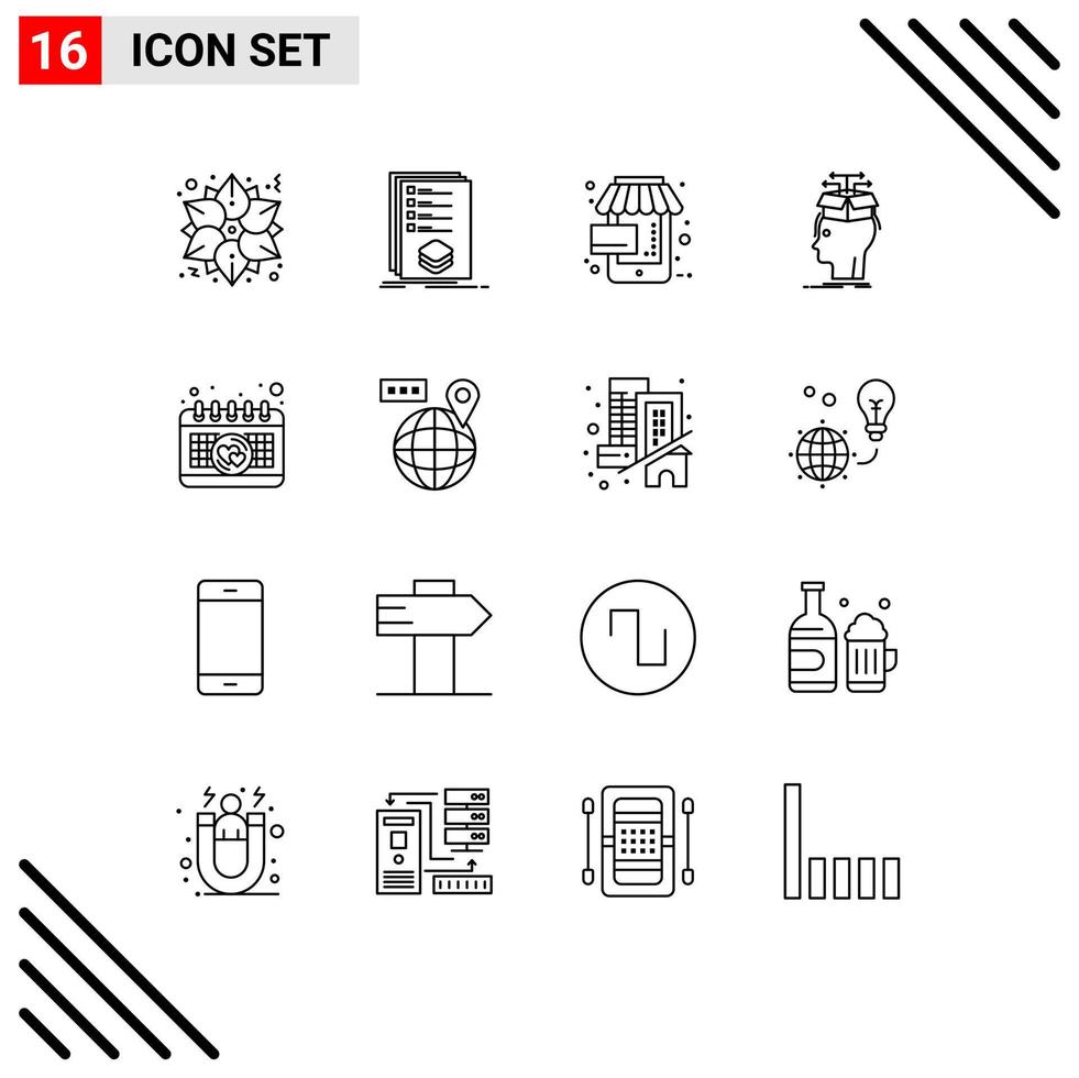 Pack of 16 creative Outlines of sharing head mark extraction online Editable Vector Design Elements