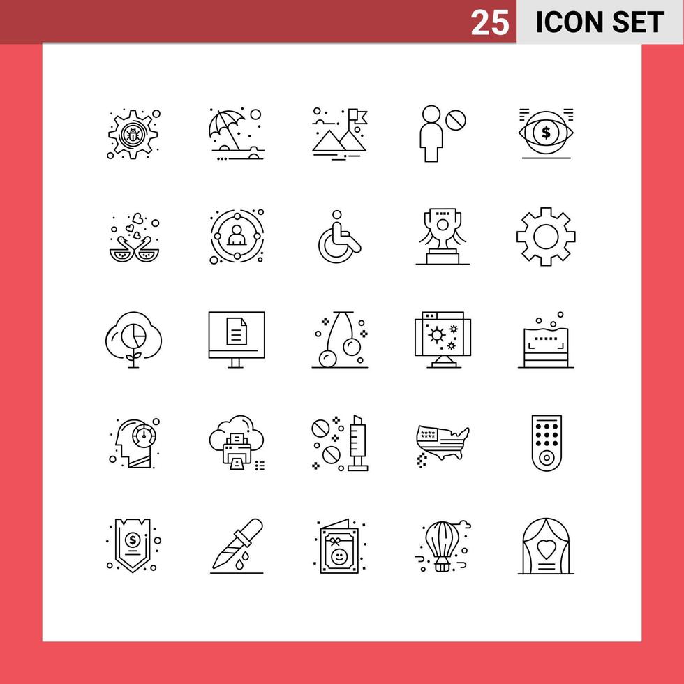 paquete de 25 líneas modernas, signos y símbolos para medios de impresión web, como elementos de diseño de vectores editables de perfil de dólar de bandera de dinero de visión