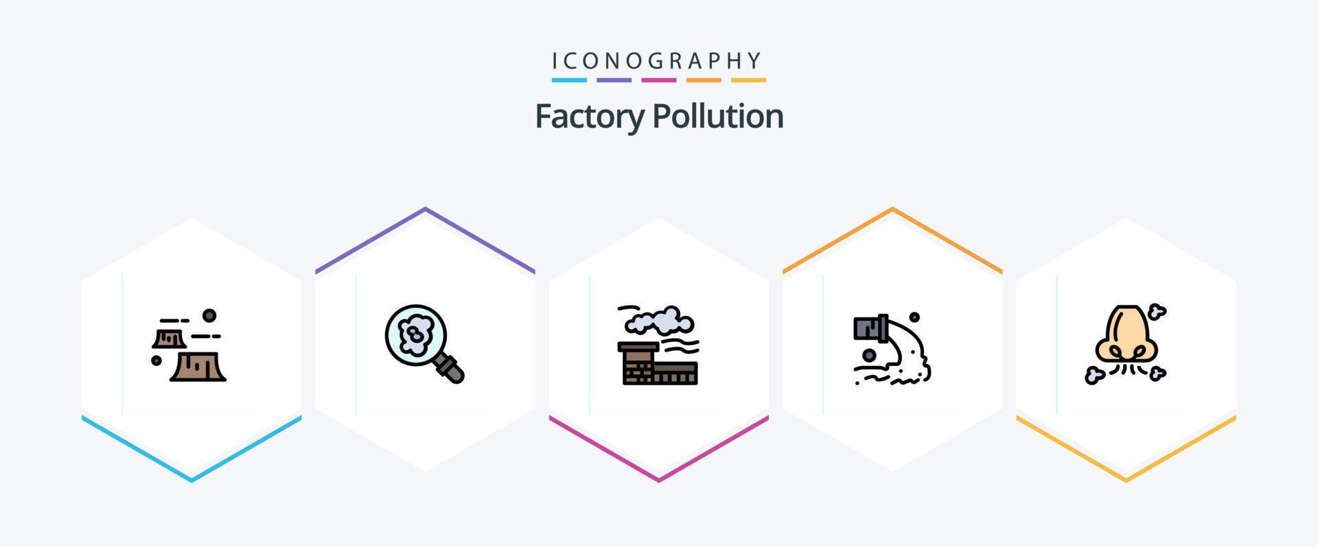Factory Pollution 25 FilledLine icon pack including breathe. waste. factory. sewage. pollution vector