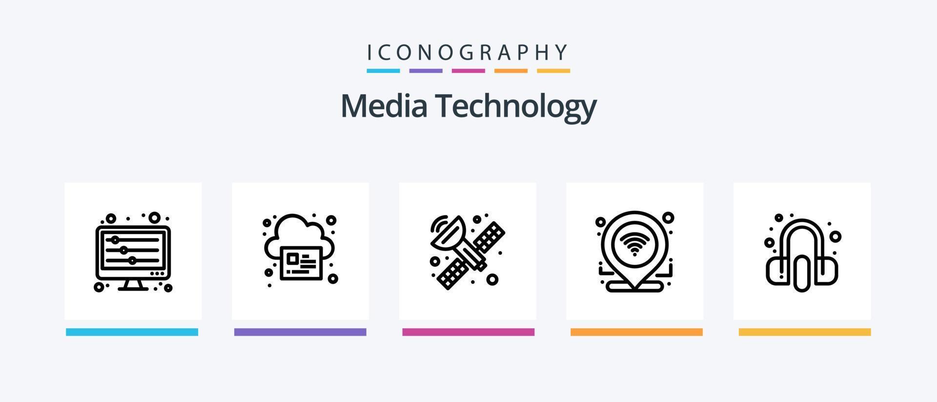 Media Technology Line 5 Icon Pack Including video player. player. camera. display. film. Creative Icons Design vector