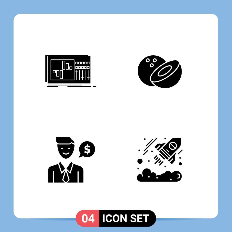 Modern Set of 4 Solid Glyphs Pictograph of control job sound food business Editable Vector Design Elements