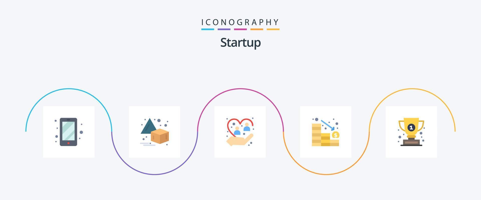 Startup Flat 5 Icon Pack Including winner. award. human. down. decrease vector