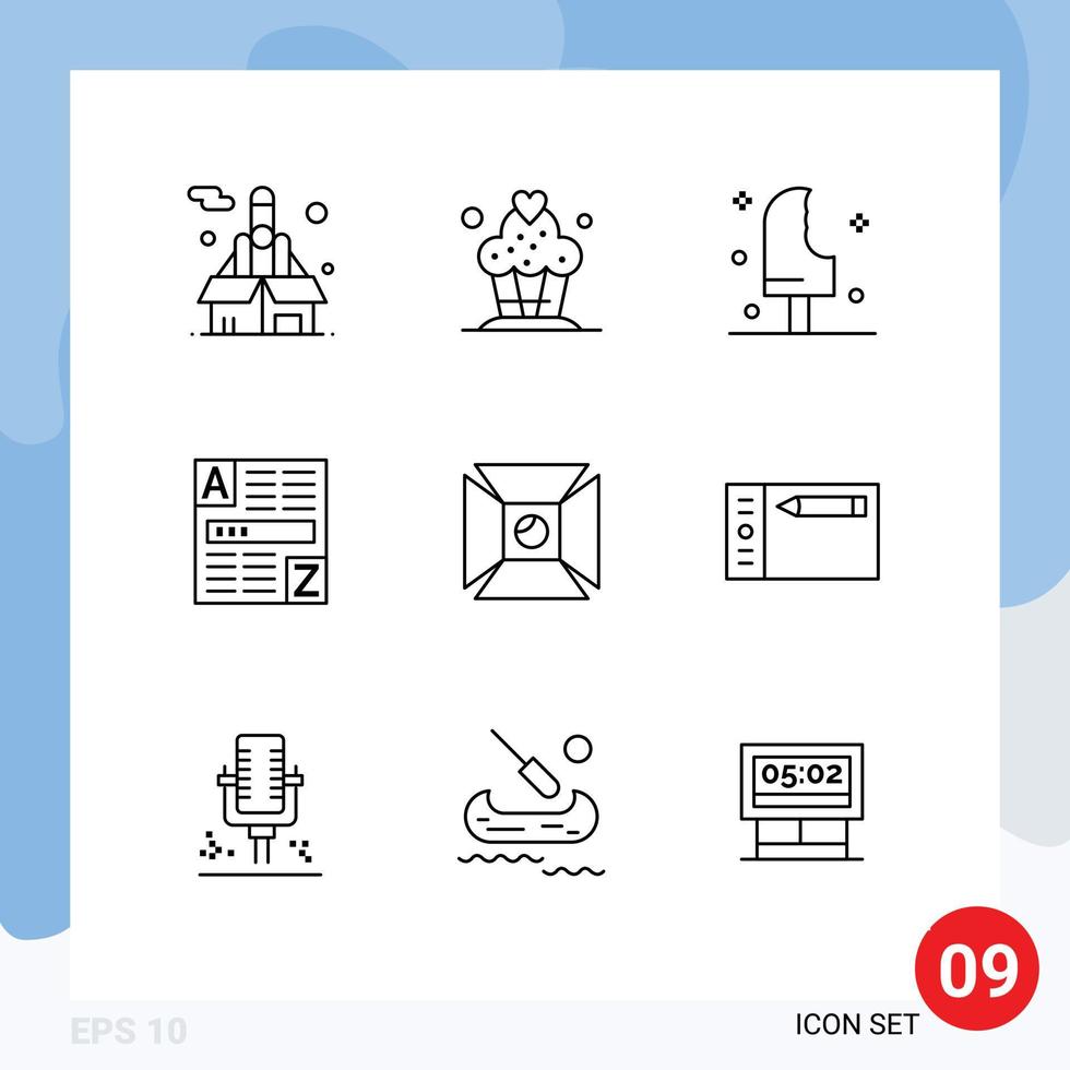 Group of 9 Modern Outlines Set for highlight internet food code browser Editable Vector Design Elements