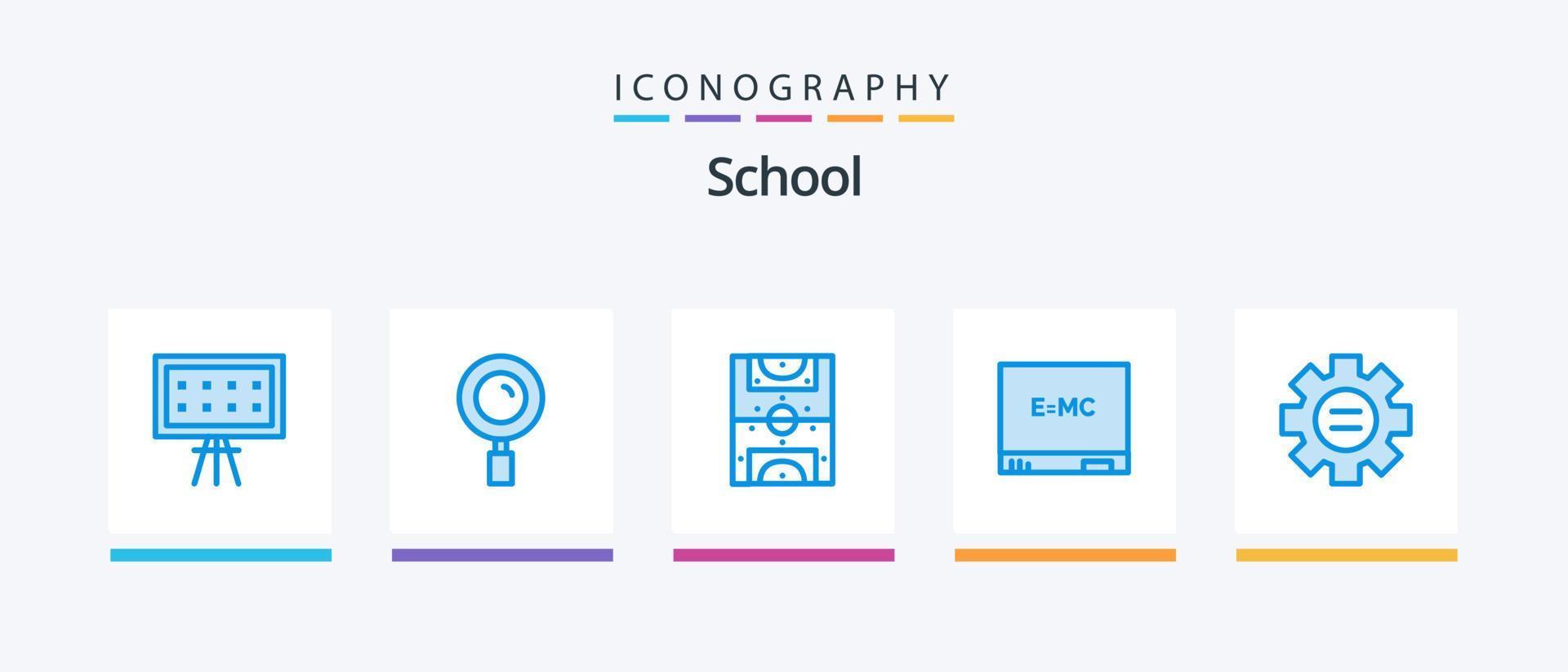 paquete de iconos azul escolar 5 que incluye la configuración. mundo. entretenimiento. fórmula. junta. diseño de iconos creativos vector