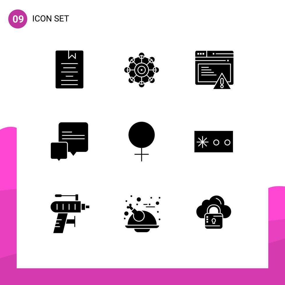 9 Thematic Vector Solid Glyphs and Editable Symbols of gender messages scince conversation alert Editable Vector Design Elements