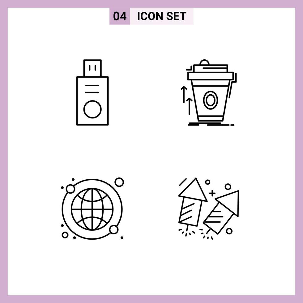 4 Thematic Vector Filledline Flat Colors and Editable Symbols of disk globe product cup world wide Editable Vector Design Elements