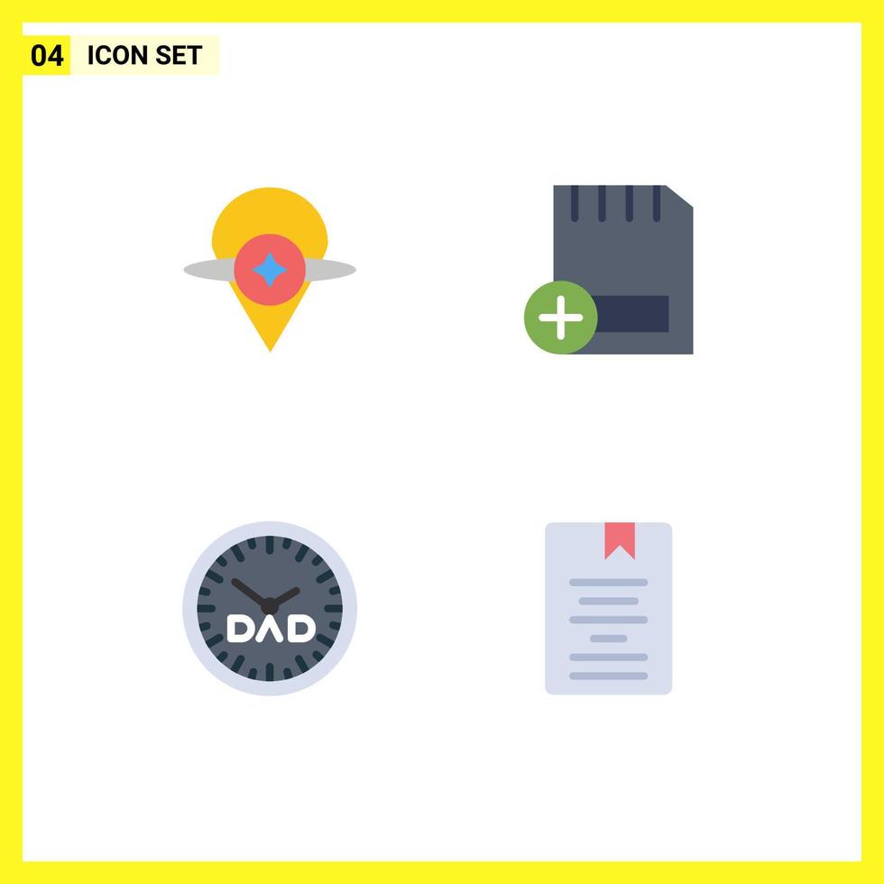 Pictogram Set of 4 Simple Flat Icons of map clock location computers fathers day Editable Vector Design Elements