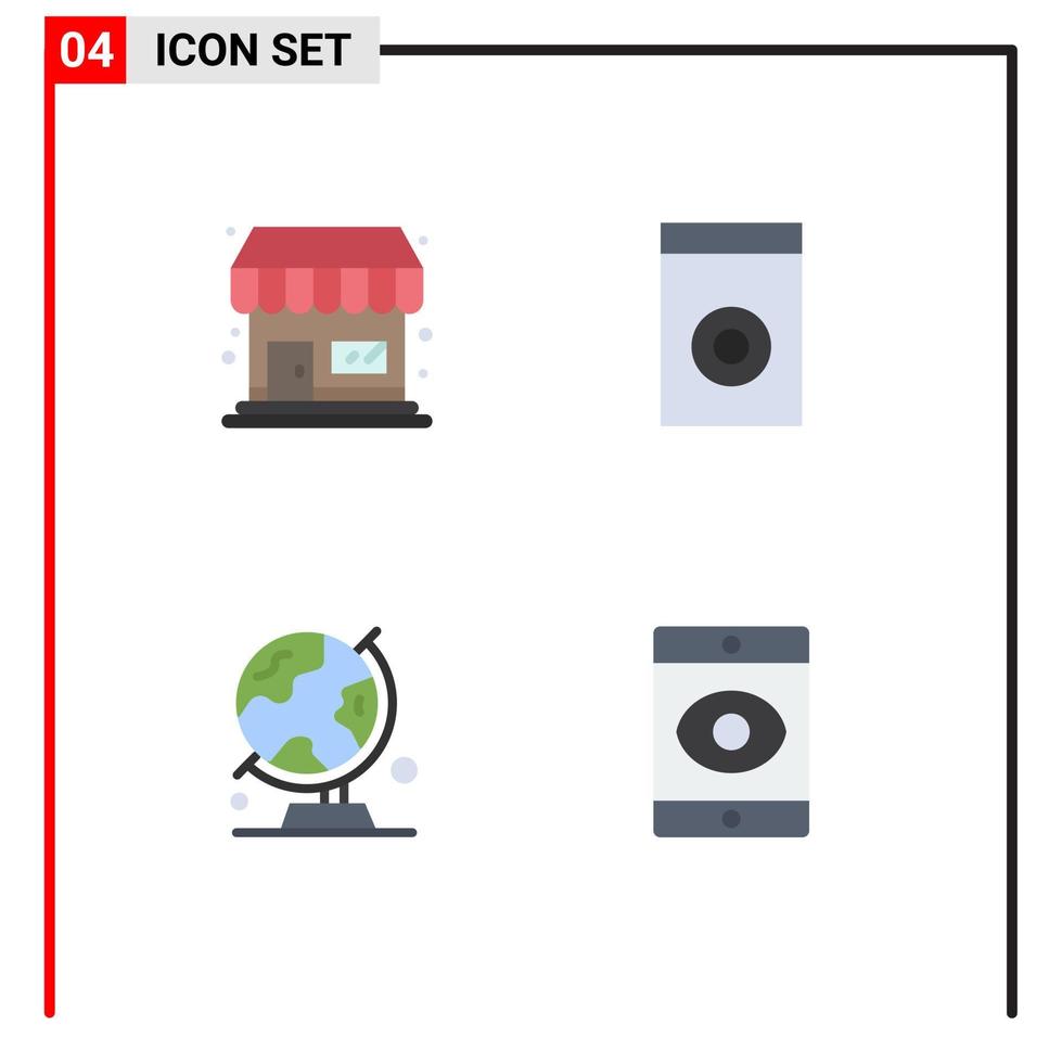 4 iconos planos universales establecidos para aplicaciones web y móviles comprar dispositivos de viaje globo smartphone elementos de diseño vectorial editables vector