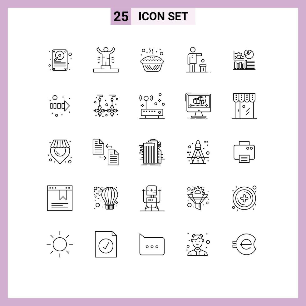 Pack of 25 Modern Lines Signs and Symbols for Web Print Media such as recycling idea success bad pie Editable Vector Design Elements