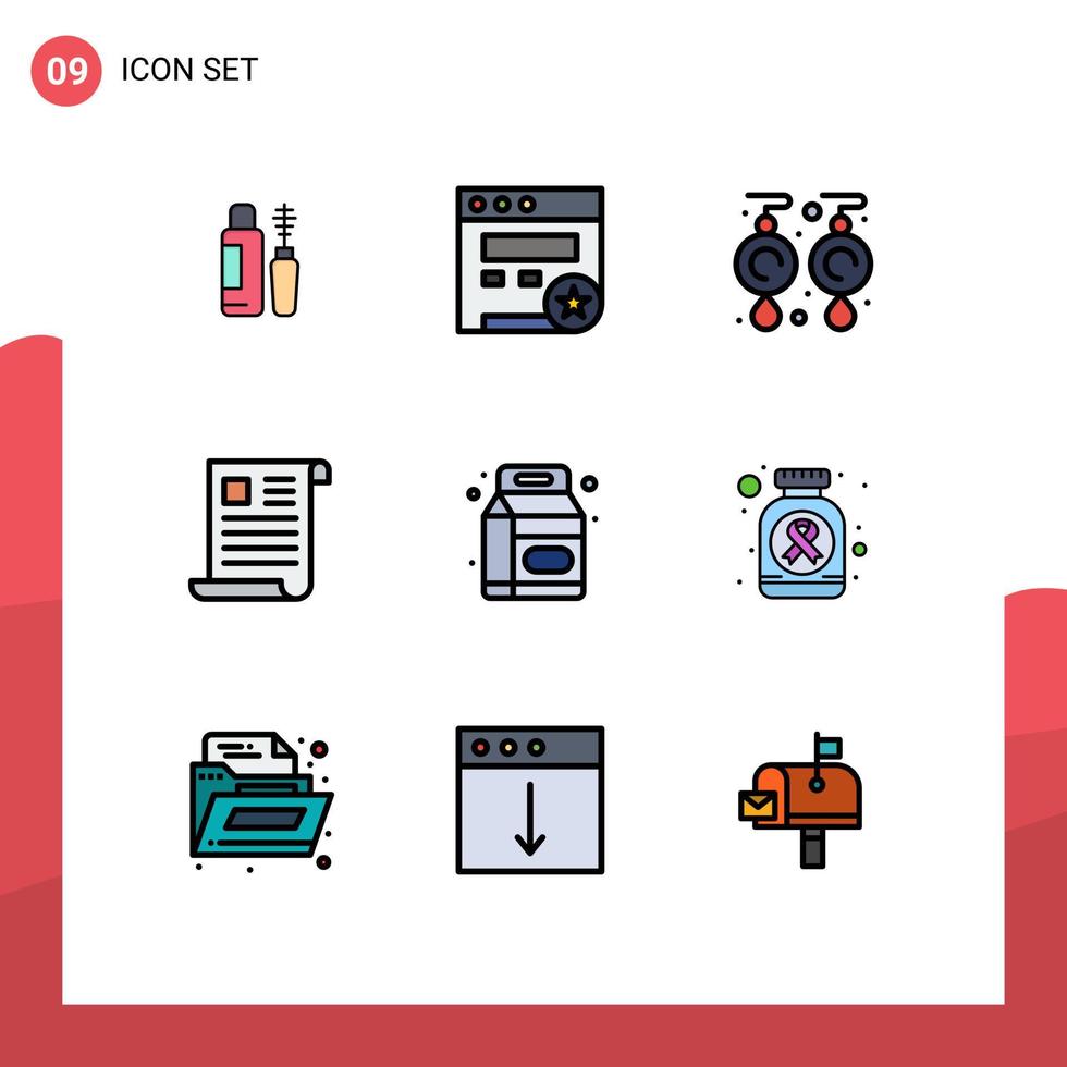 Set of 9 Modern UI Icons Symbols Signs for bottle paper gems office document Editable Vector Design Elements