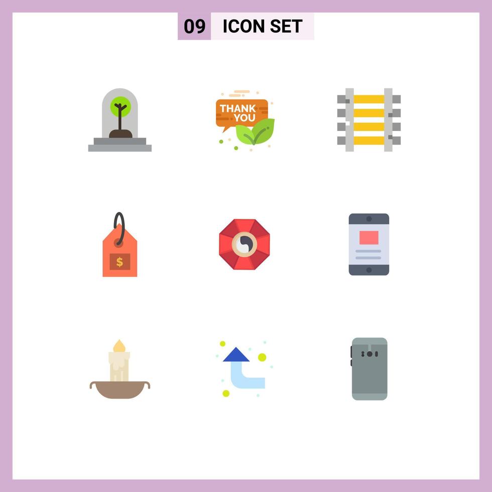 Universal Icon Symbols Group of 9 Modern Flat Colors of interface dollar promotion tag train Editable Vector Design Elements