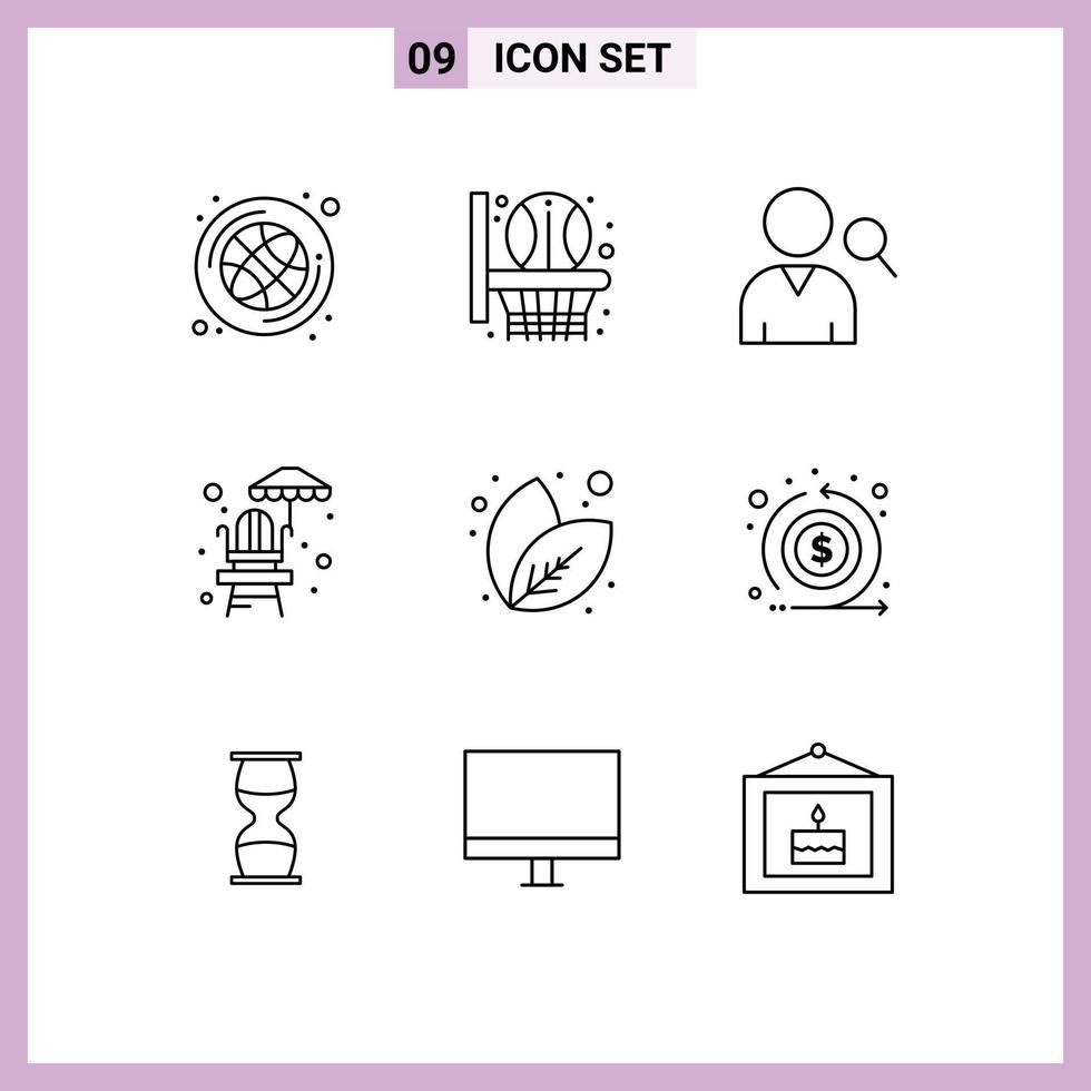 9 User Interface Outline Pack of modern Signs and Symbols of flow plant search nature park Editable Vector Design Elements