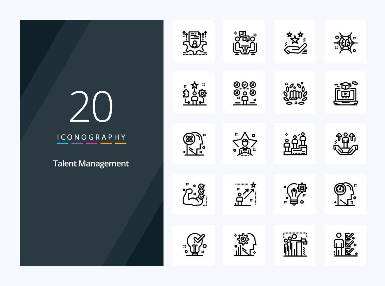 20 Talent Management Outline icon for presentation vector