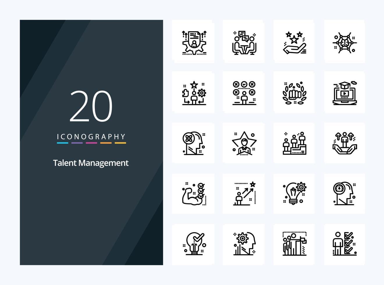 20 icono de contorno de gestión de talento para presentación vector