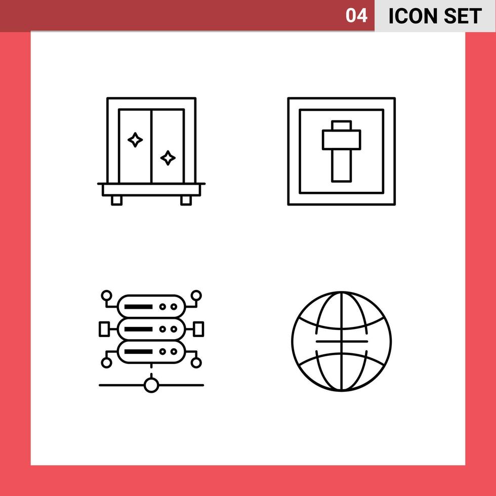 paquete de línea de 4 símbolos universales de elementos de diseño de vector editables globales de vacaciones de red de ventanas
