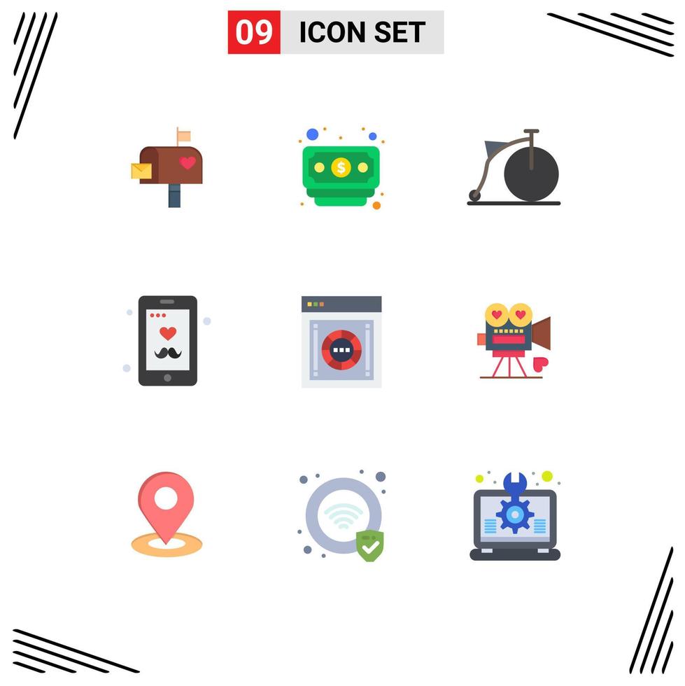 Modern Set of 9 Flat Colors and symbols such as internet mobile bicycle fathers day dad Editable Vector Design Elements
