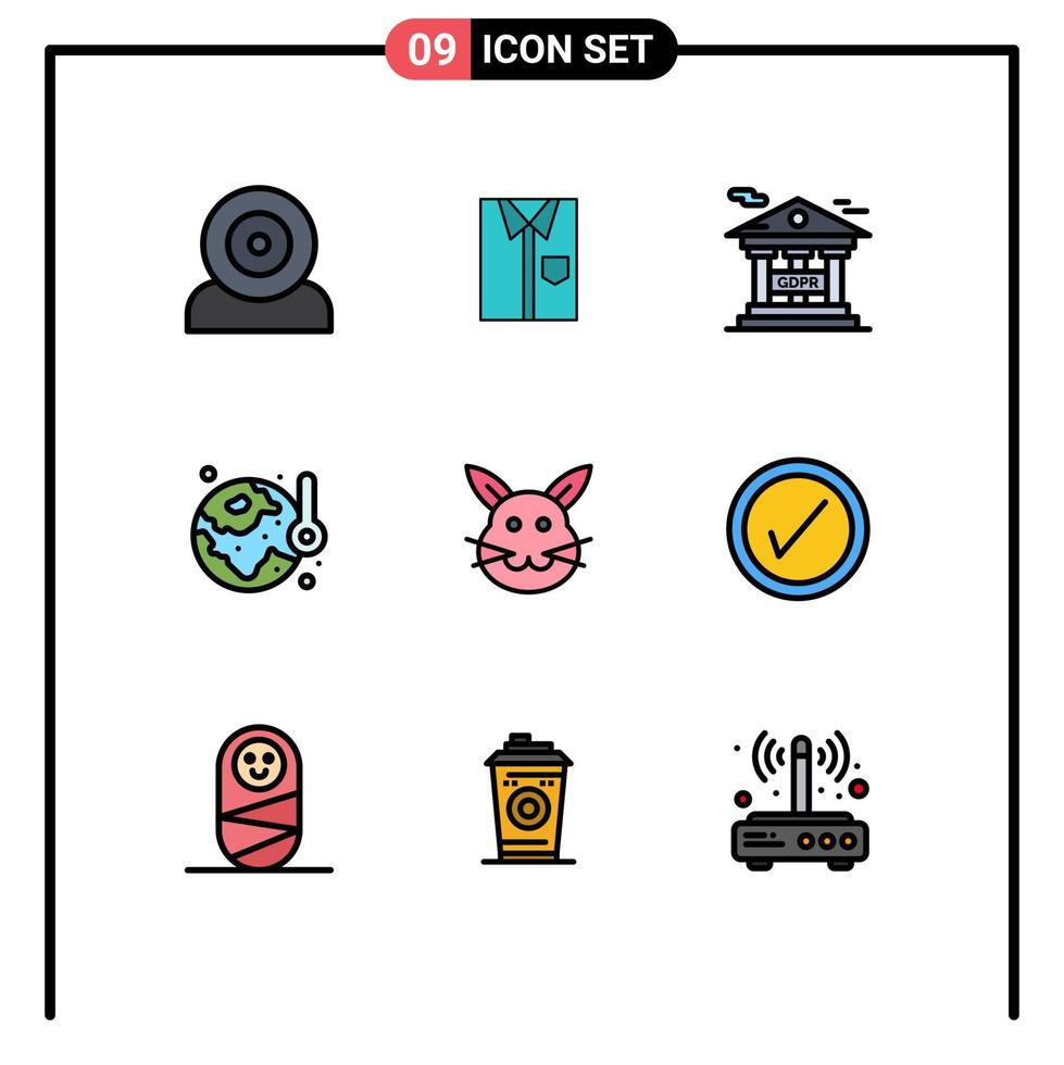 Mobile Interface Filledline Flat Color Set of 9 Pictograms of ecology gdpr dress financial information protection bank Editable Vector Design Elements