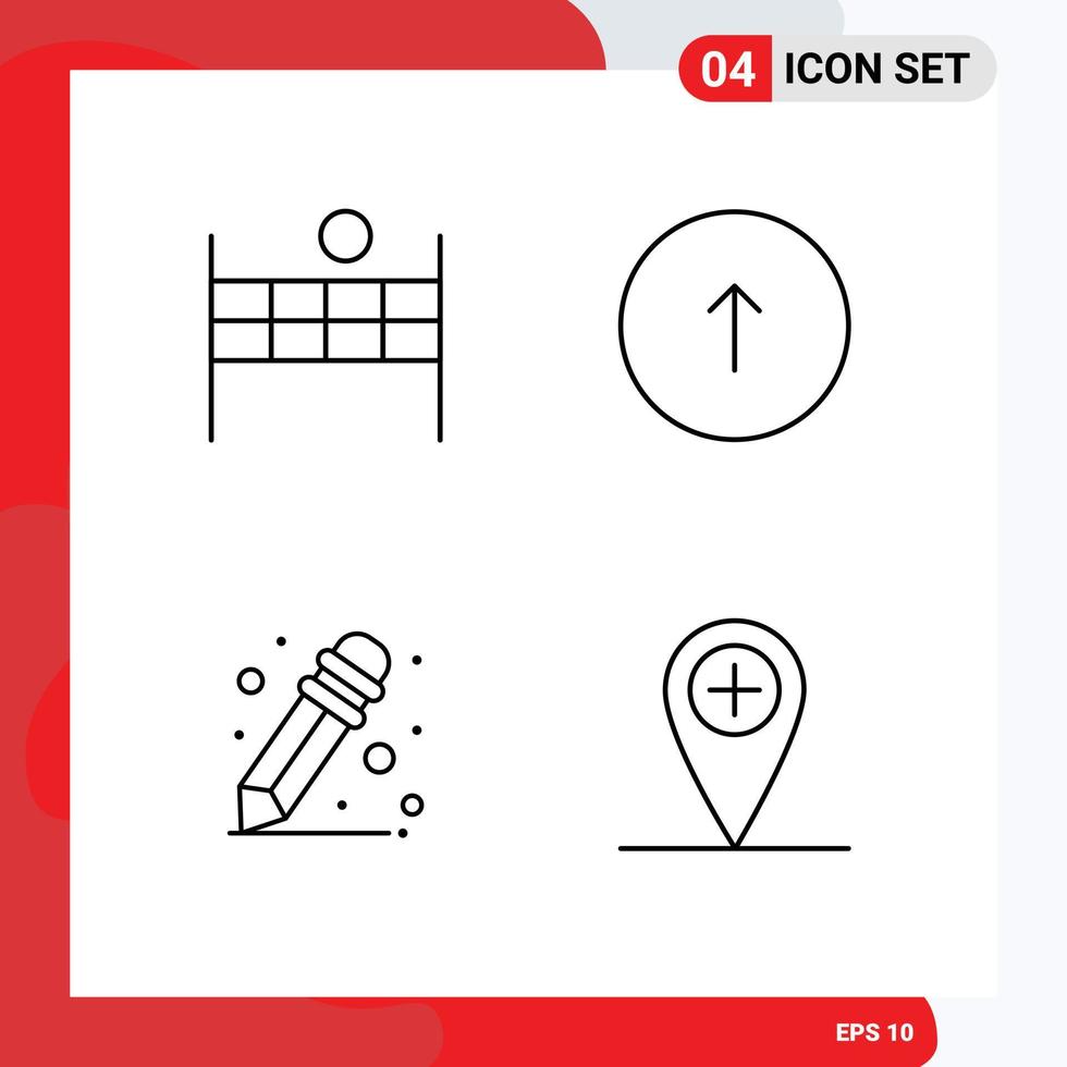 Mobile Interface Line Set of 4 Pictograms of ball school supplies arrow up plus Editable Vector Design Elements