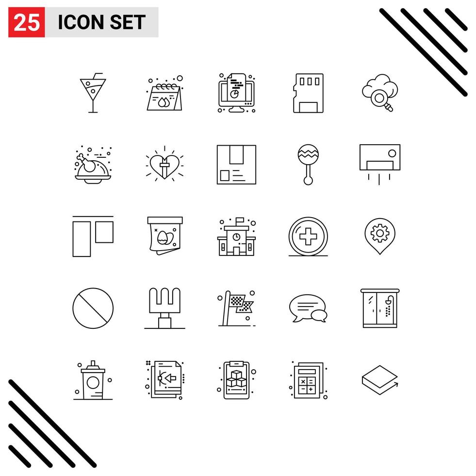 Editable Vector Line Pack of 25 Simple Lines of sd memory product card pie Editable Vector Design Elements