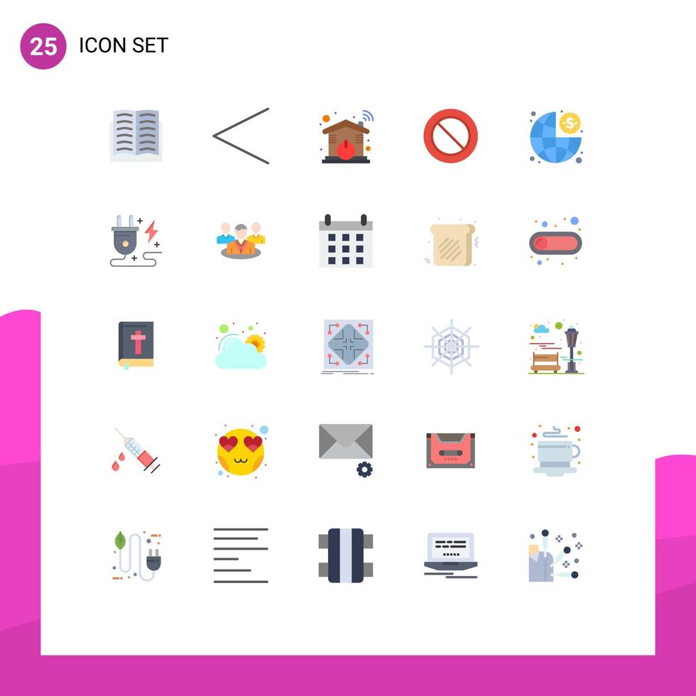 Set of 25 Vector Flat Colors on Grid for dollar finance home business cancel Editable Vector Design Elements
