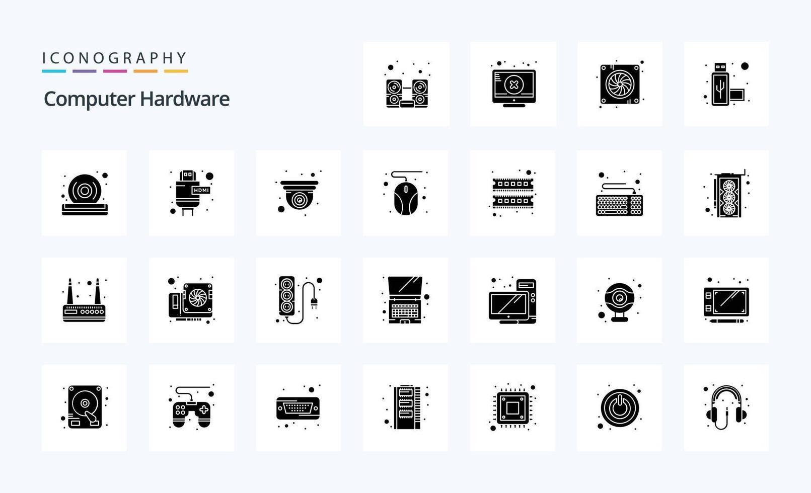 25 Computer Hardware Solid Glyph icon pack vector