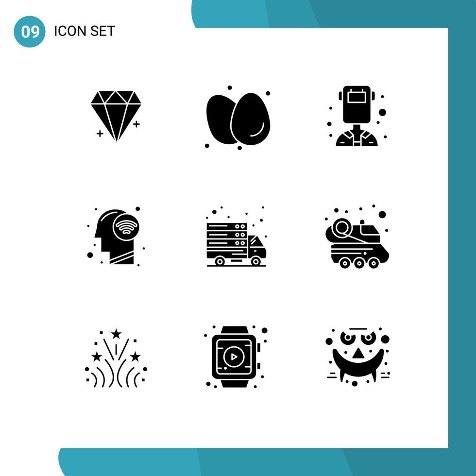 9 User Interface Solid Glyph Pack of modern Signs and Symbols of internet mind food human welder Editable Vector Design Elements