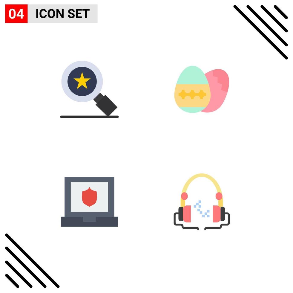 Set of 4 Commercial Flat Icons pack for achievements shield easter egg holidays music Editable Vector Design Elements