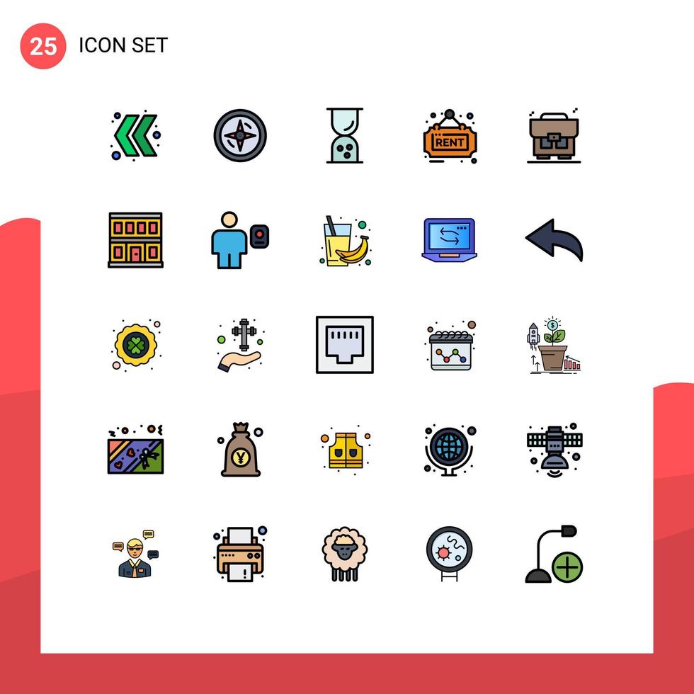 25 iconos creativos, signos y símbolos modernos de la bolsa de construcción, esquema de negocio, alquiler, elementos de diseño vectorial editables vector