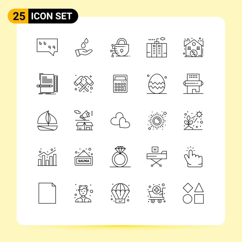 Stock Vector Icon Pack of 25 Line Signs and Symbols for real discount lock power energy Editable Vector Design Elements