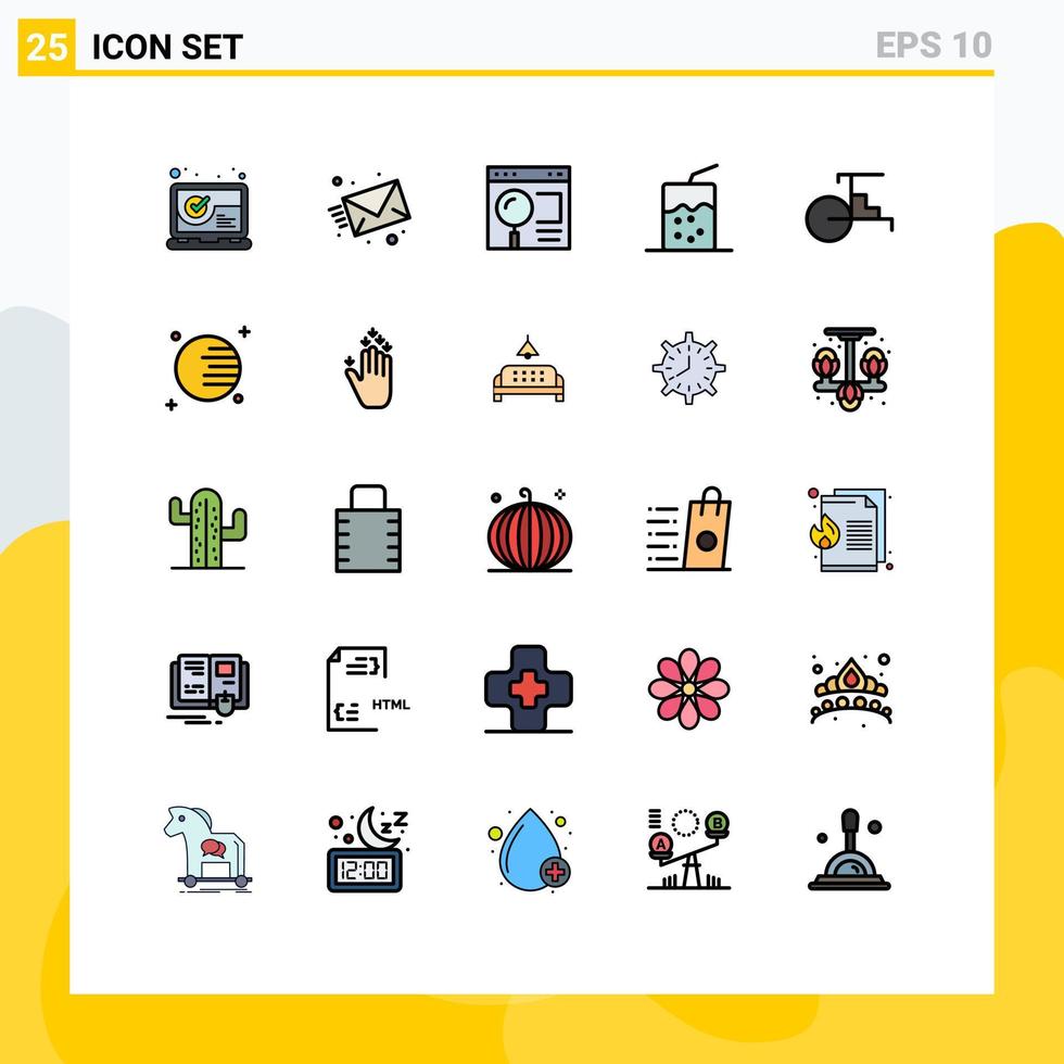 25 Thematic Vector Filled line Flat Colors and Editable Symbols of rickshaw soda browser drink web Editable Vector Design Elements