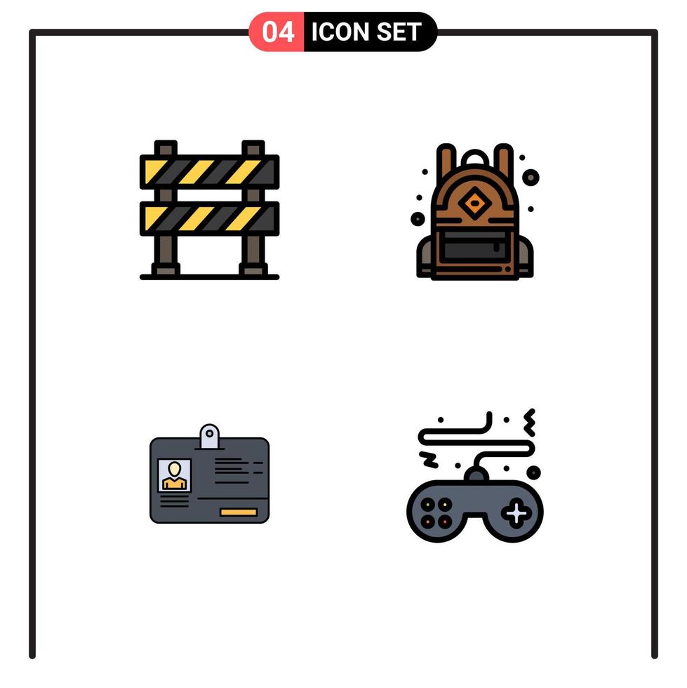Pack of 4 Modern Filledline Flat Colors Signs and Symbols for Web Print Media such as barrier card road sign education id Editable Vector Design Elements
