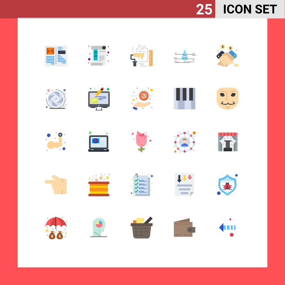 Set of 25 Modern UI Icons Symbols Signs for clean water print scale roller Editable Vector Design Elements