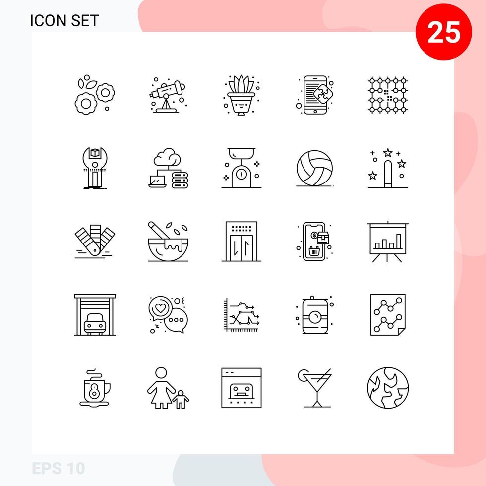 Universal Icon Symbols Group of 25 Modern Lines of connection solution plant mobile puzzle Editable Vector Design Elements