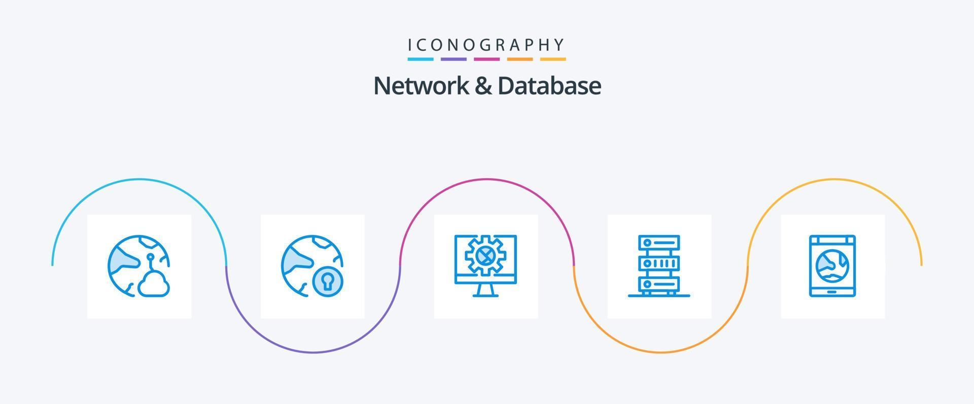 Network And Database Blue 5 Icon Pack Including hosting. data. padlock. online vector