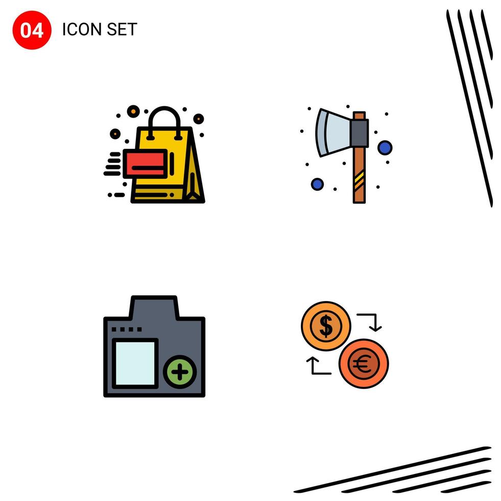 4 User Interface Filledline Flat Color Pack of modern Signs and Symbols of sales digital shopping tomahawk photograph Editable Vector Design Elements