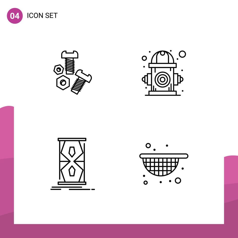 Mobile Interface Line Set of 4 Pictograms of bolt access tools environment early Editable Vector Design Elements