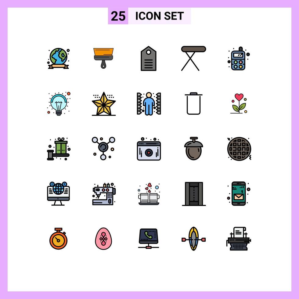grupo de 25 signos y símbolos de colores planos de línea rellena para ropa de hierro para bebés elementos de diseño de vectores editables para el hogar