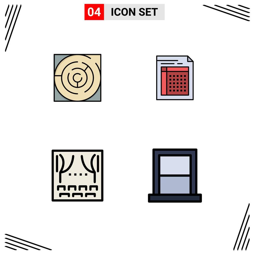 Pack of 4 Modern Filledline Flat Colors Signs and Symbols for Web Print Media such as maze form strategy bill paper Editable Vector Design Elements