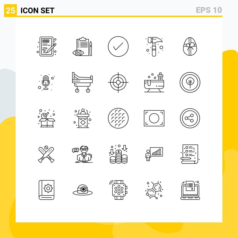 Mobile Interface Line Set of 25 Pictograms of watch kit claw hammer control tick check Editable Vector Design Elements