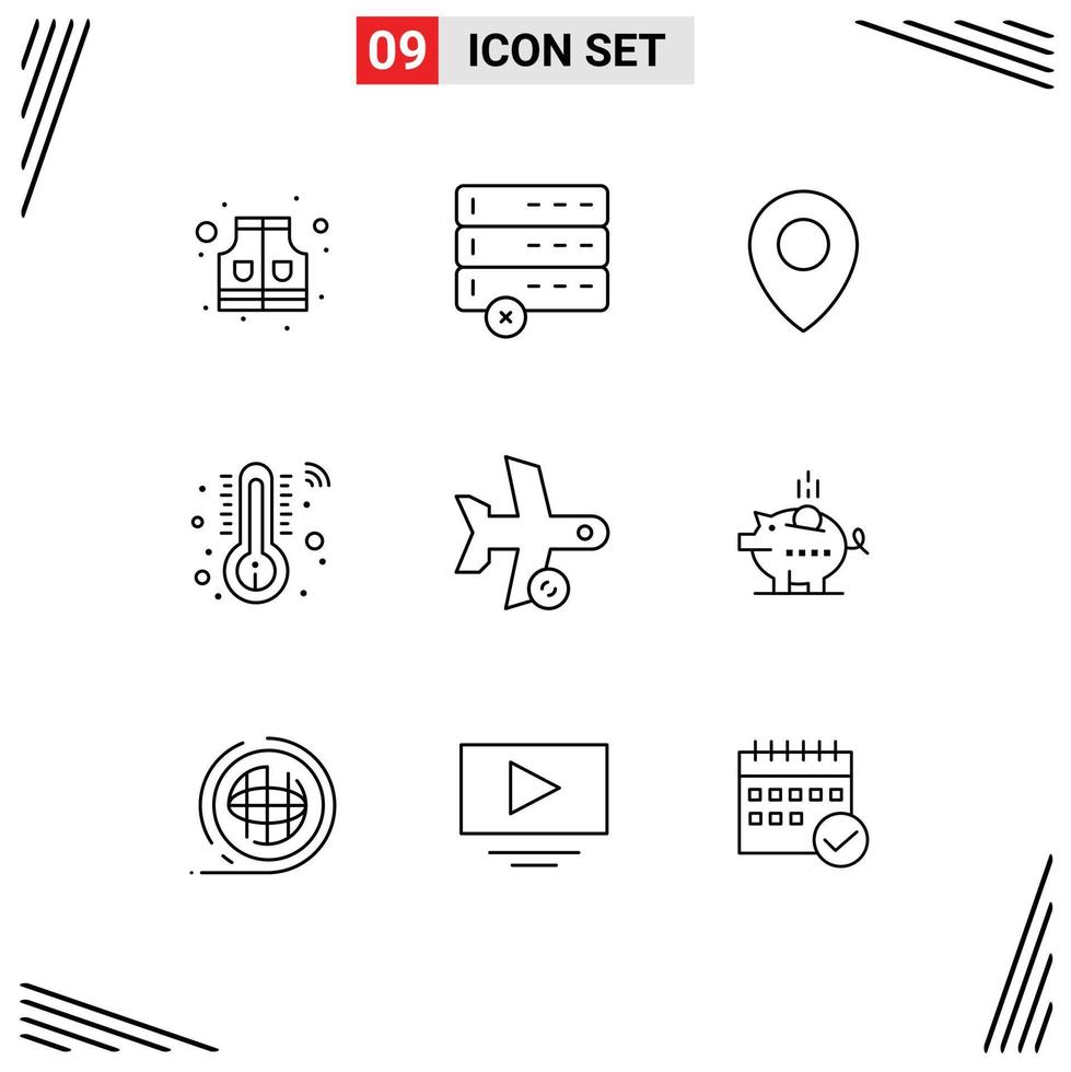 Group of 9 Modern Outlines Set for piggybank transport pin refresh flight Editable Vector Design Elements