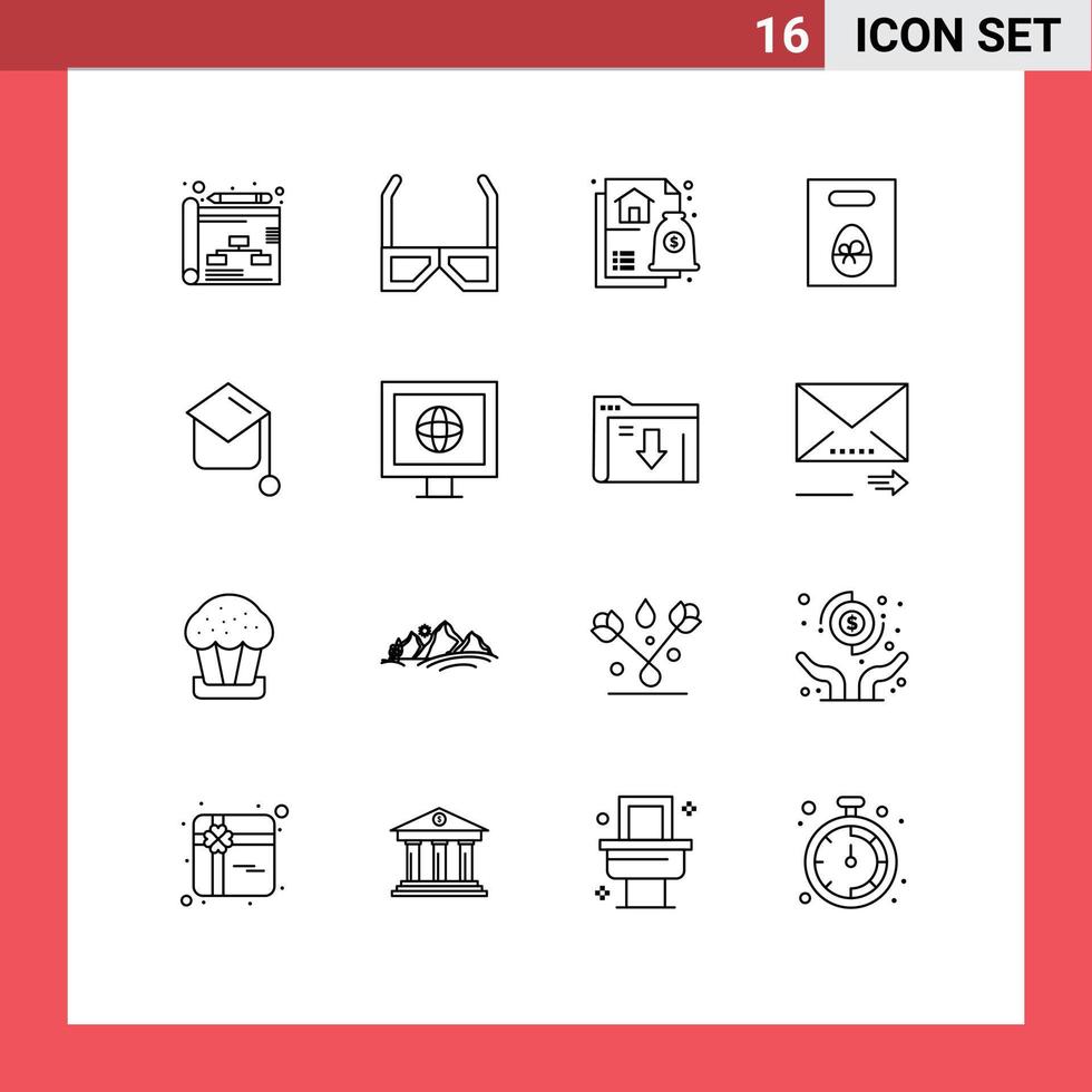 Stock Vector Icon Pack of 16 Line Signs and Symbols for graduation easter advice gift weight Editable Vector Design Elements