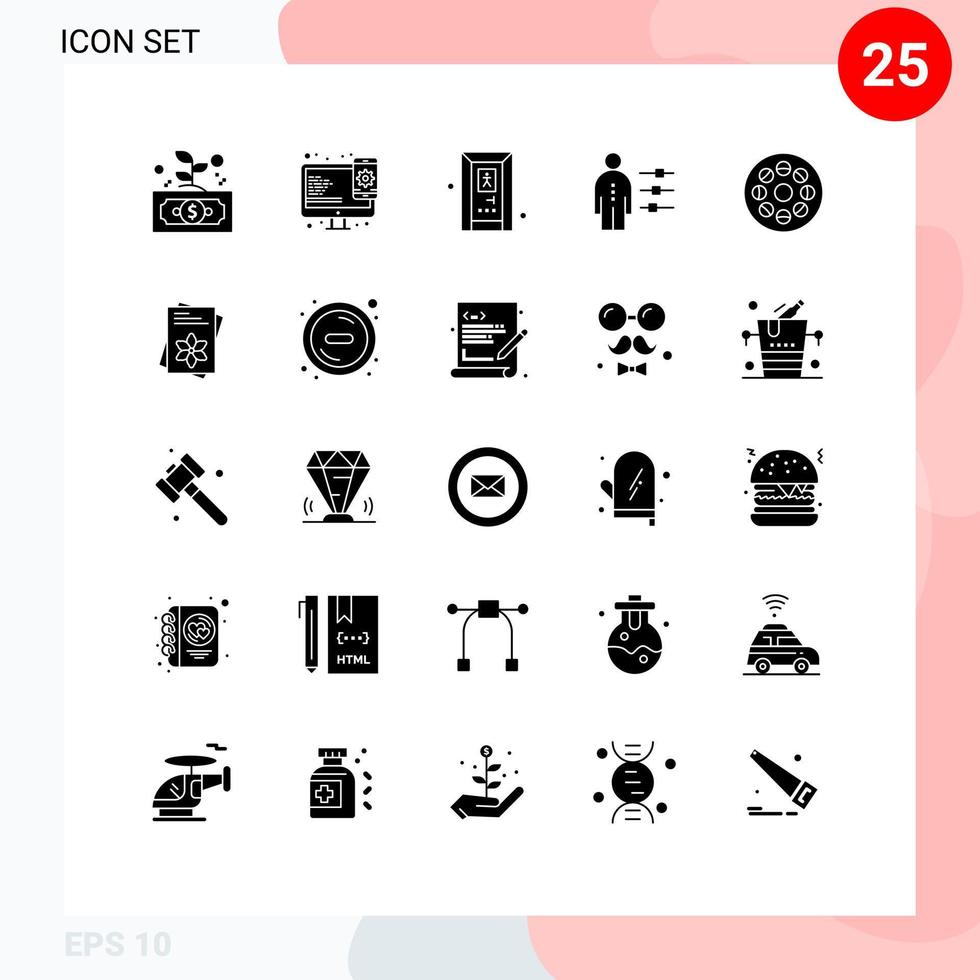 25 Thematic Vector Solid Glyphs and Editable Symbols of media person web design job abilities Editable Vector Design Elements