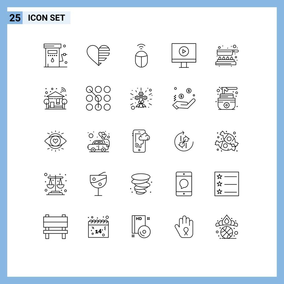 Stock Vector Icon Pack of 25 Line Signs and Symbols for cooking video lines player computer Editable Vector Design Elements