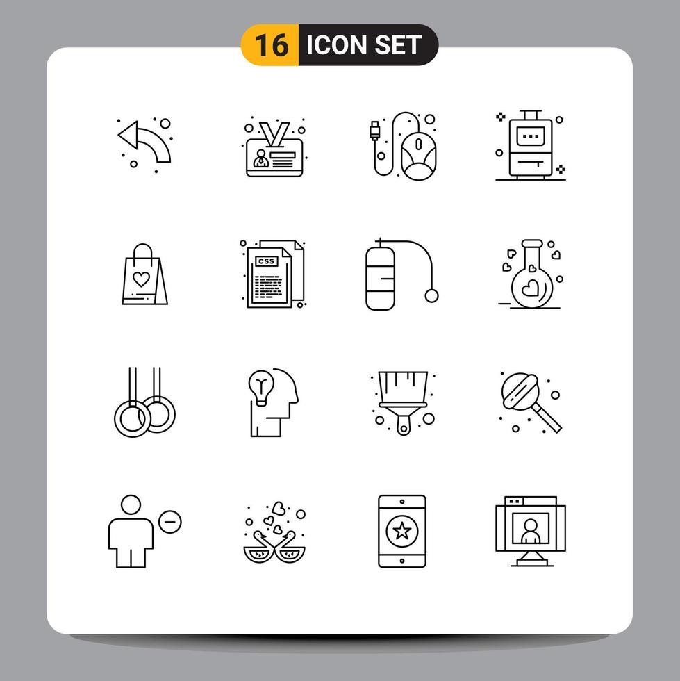 16 Thematic Vector Outlines and Editable Symbols of gift shopping computer vacation bag Editable Vector Design Elements