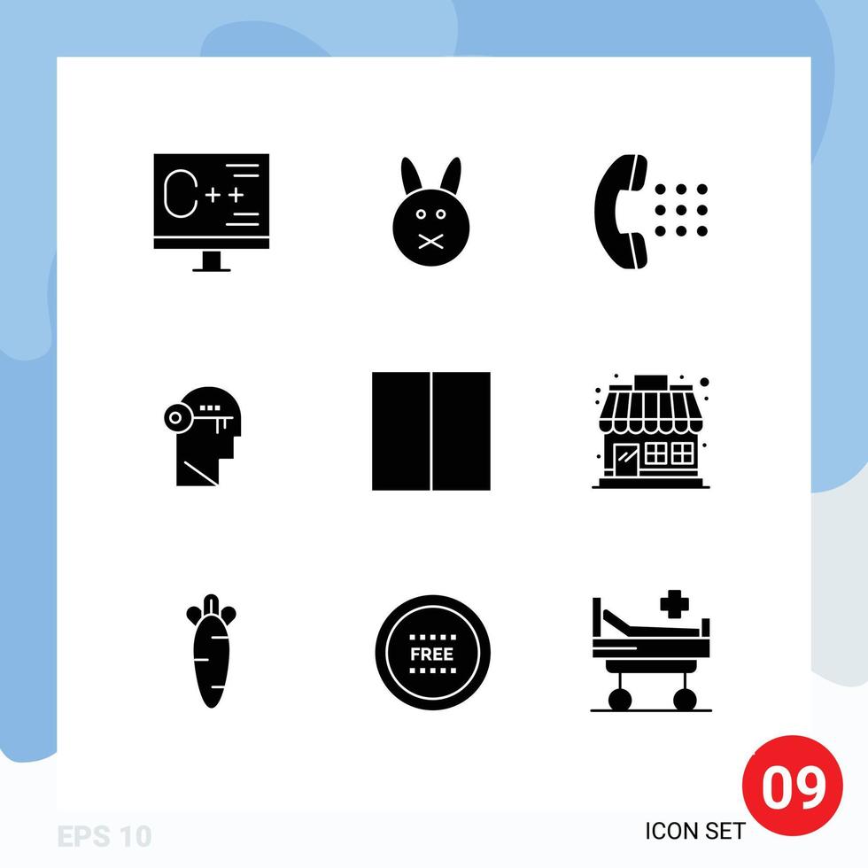 Set of 9 Commercial Solid Glyphs pack for grid mind apps lock brain Editable Vector Design Elements