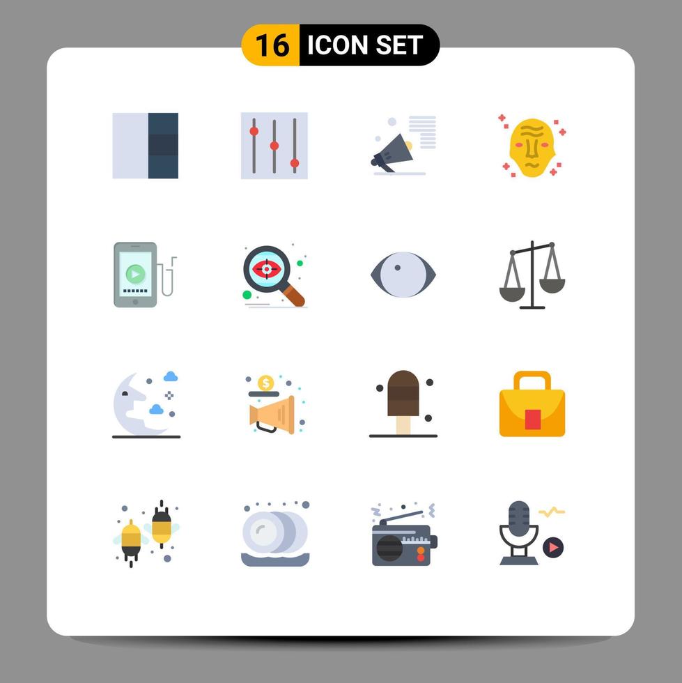 Pictogram Set of 16 Simple Flat Colors of search cell alien mobile ufo Editable Pack of Creative Vector Design Elements