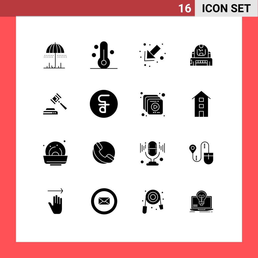 16 Thematic Vector Solid Glyphs and Editable Symbols of hammer protection arrow helmet cosmonaut Editable Vector Design Elements