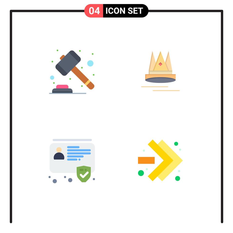 conjunto de 4 paquetes de iconos planos comerciales para subasta insignia ley educación seguridad elementos de diseño vectorial editables vector